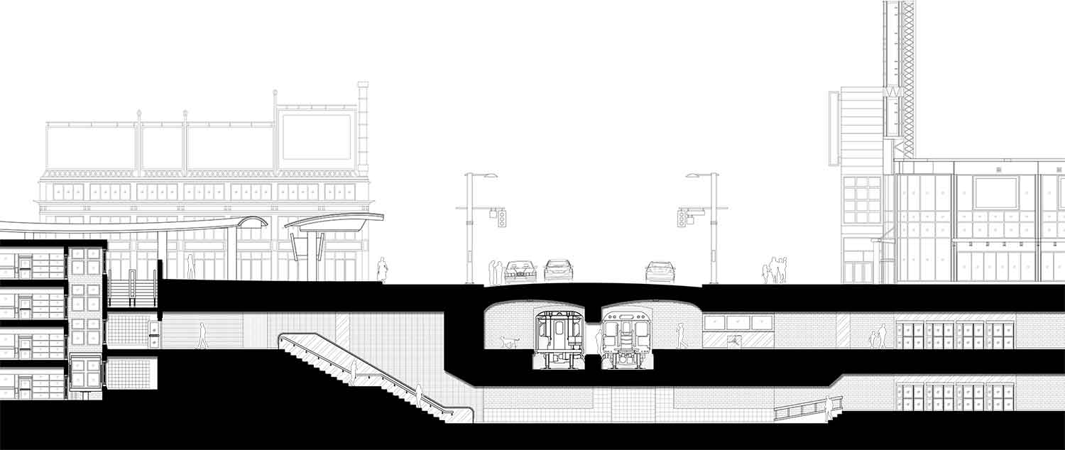 Section through Dundas Square