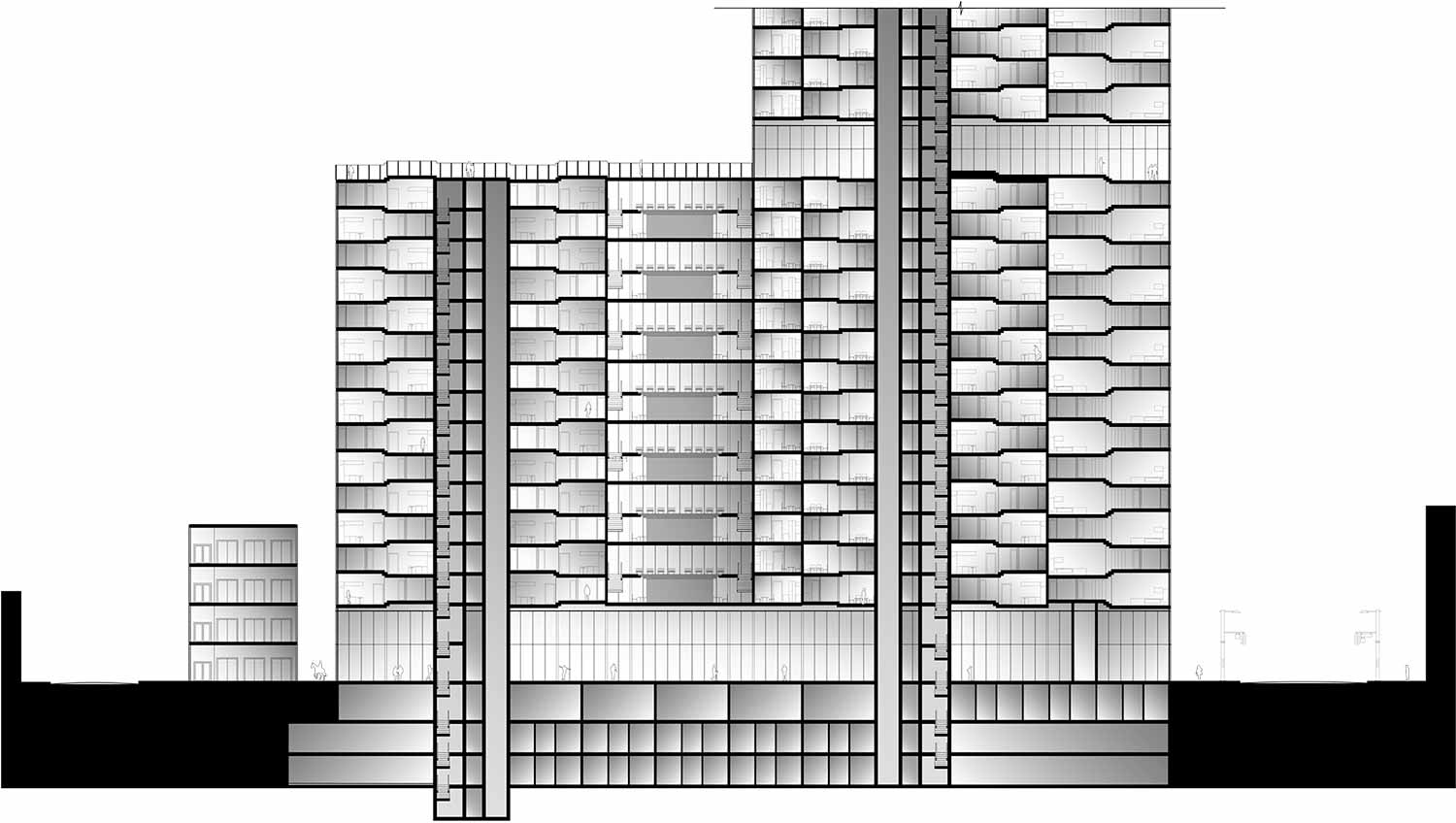 Long section through residential tower