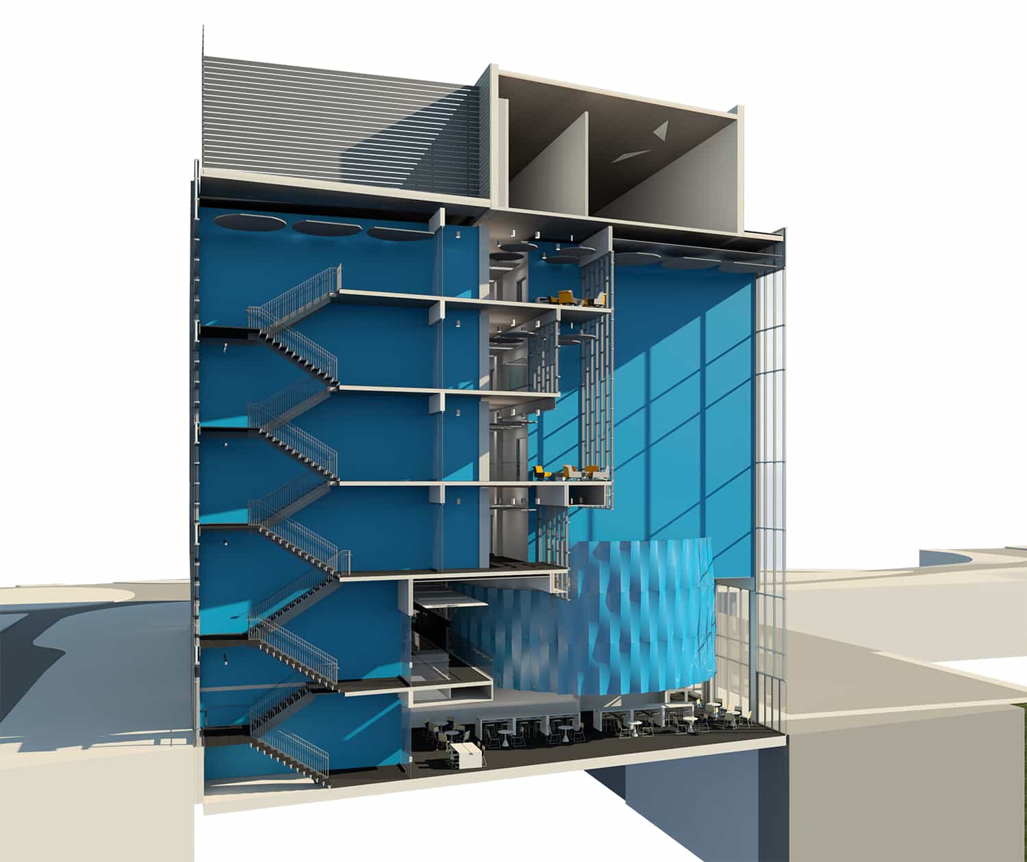 Sectional rendering through atrium