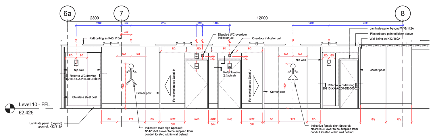 Toilets entrance elevation