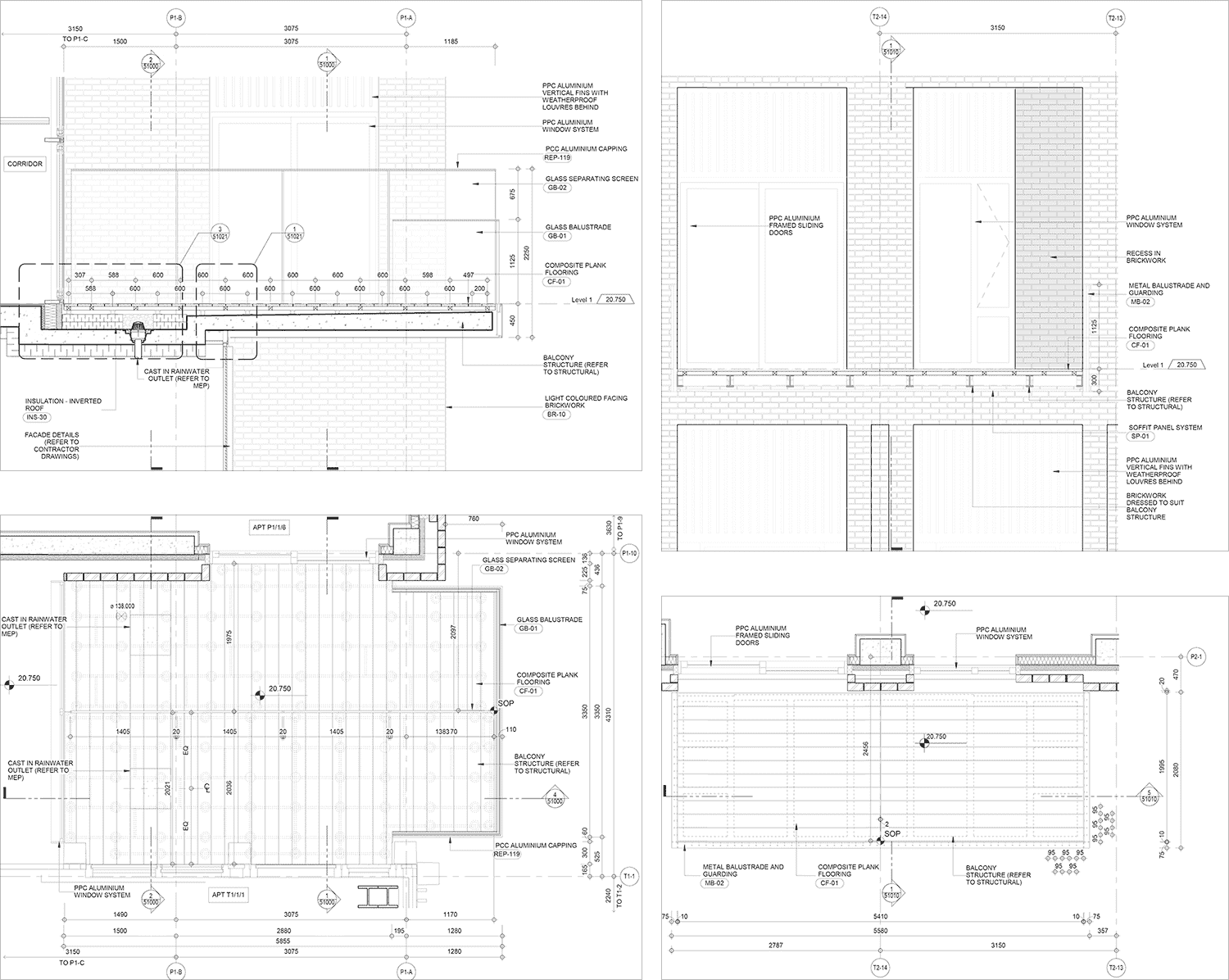 Balcony area detail drawings